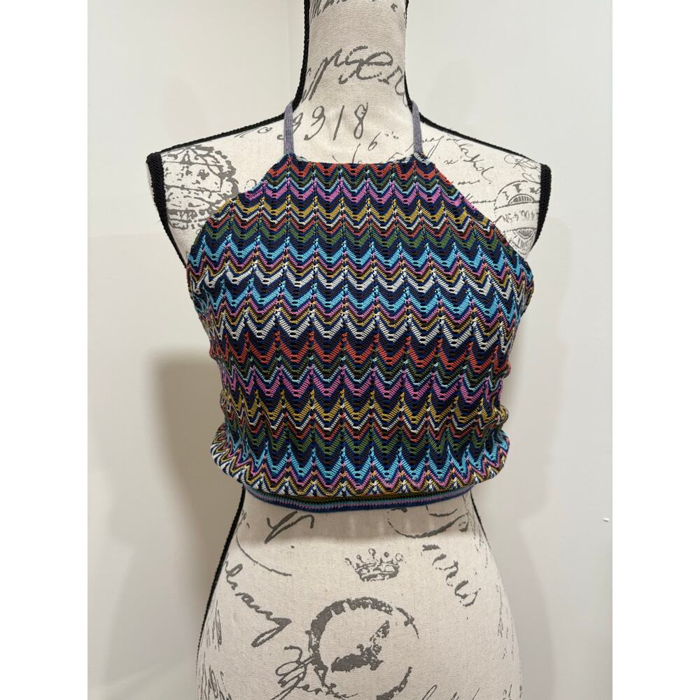 Pull & Bear Chevron Stripe Halter Crop Top Size Large
